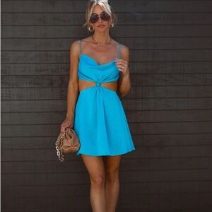 GREY LAB Blue Cowl Neck Mini Dress